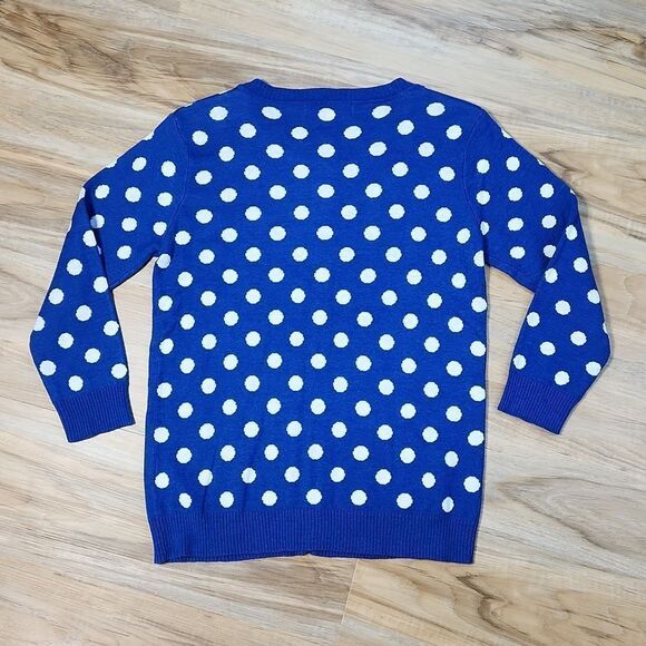 🔥NWT Blue w/White Polka Dot Buttoned 3/4 Sleeve Cardigan Sweater Large - Picture 3 of 13